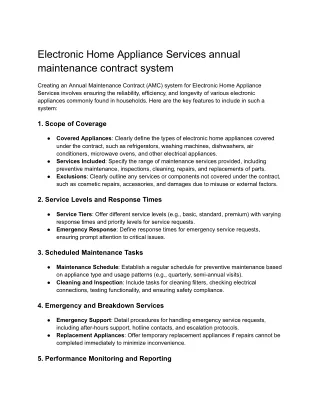 Electronic Home Appliance Services annual maintenance contract system