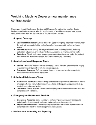 Weighing Machine Dealer annual maintenance contract system
