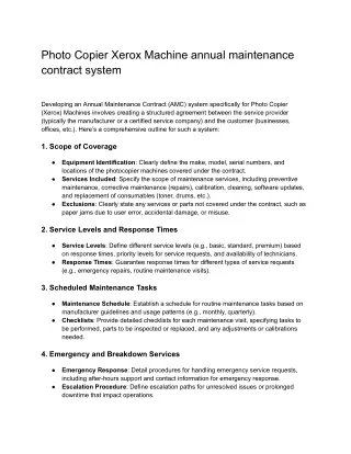 Photo Copier Xerox Machine annual maintenance contract system
