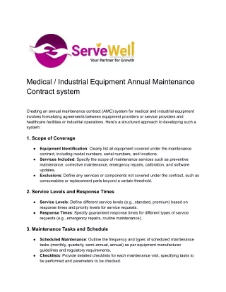 Medical _ Industrial Equipment Annual Maintenance Contract system