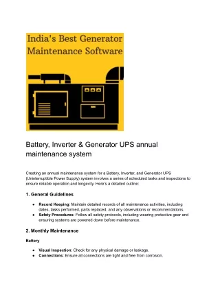 Battery, Inverter & Generator UPS annual maintenance system