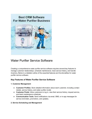 Water Purifier Service Software