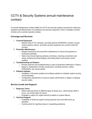 CCTV & Security Systems annual maintenance contract
