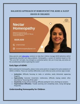 Balanced Approach of Homeopathy for ADHD & Sleep Issues in Children