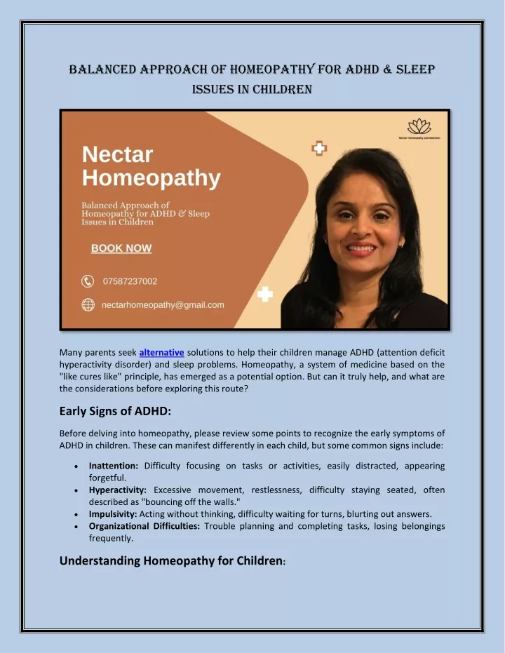 balanced approach of homeopathy for adhd sleep