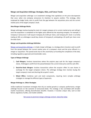 merger and acquisition arbitrage strategies risks