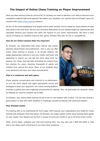 The Impact of Online Chess Training on Player Improvement