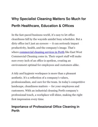 Why Specialist Cleaning Matters So Much for Perth Healthcare