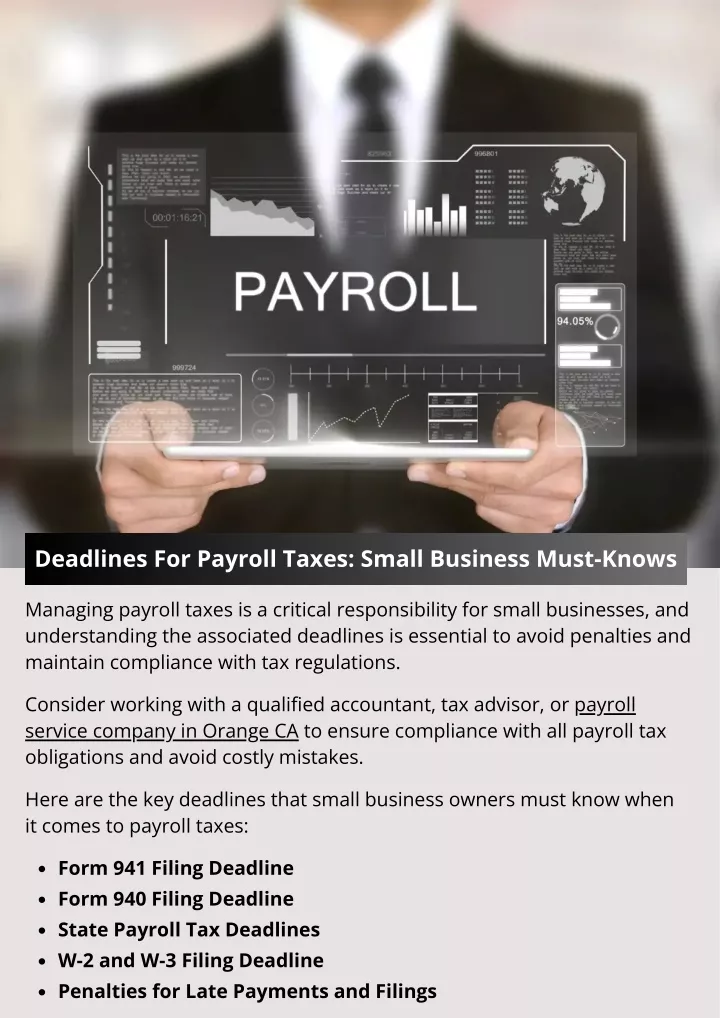 deadlines for payroll taxes small business must