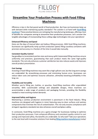 FILLING EVOLUTION GmbH - Streamline Your Production Process with Food Filling