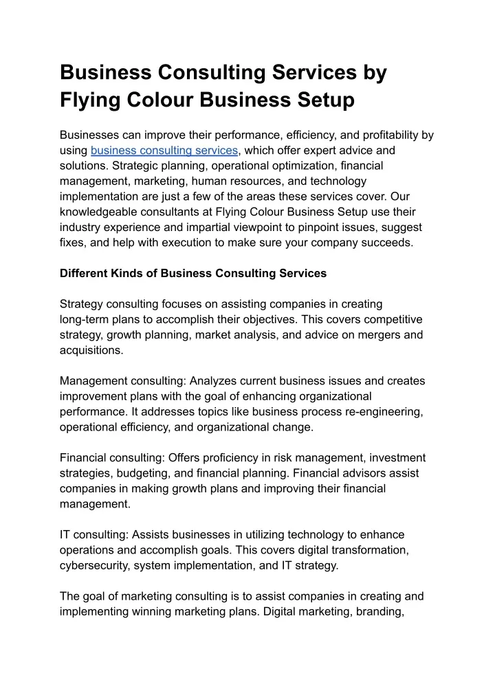 business consulting services by flying colour