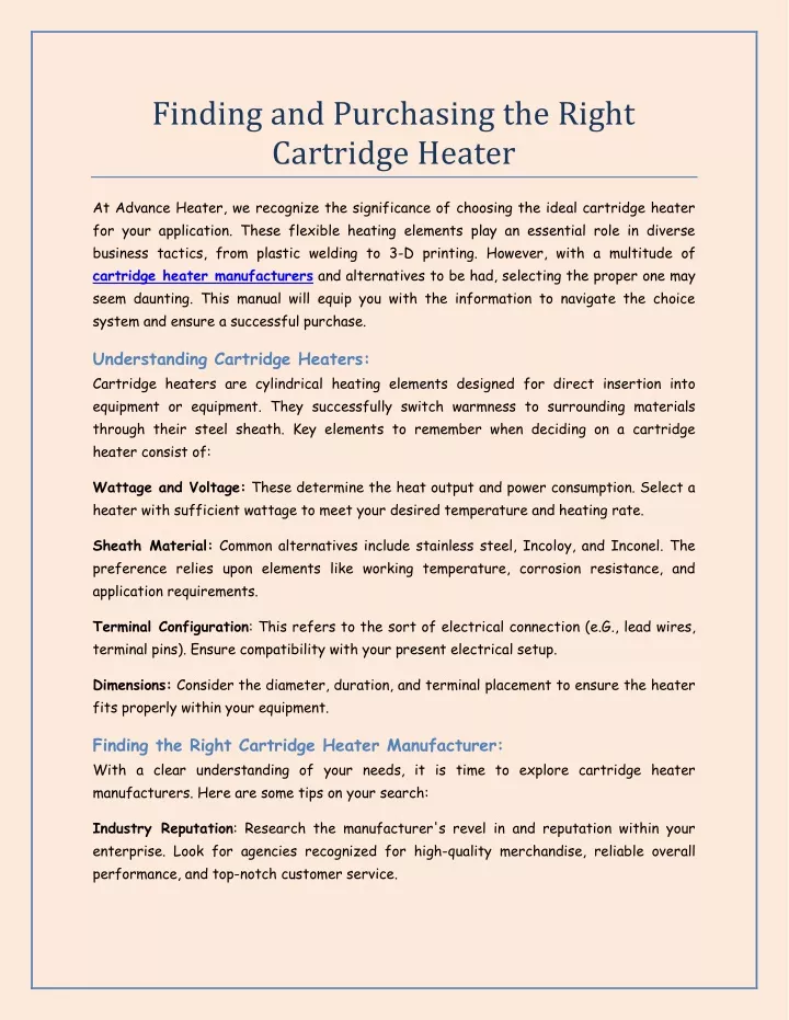 PPT - Finding and Purchasing the Right Cartridge Heater PowerPoint ...