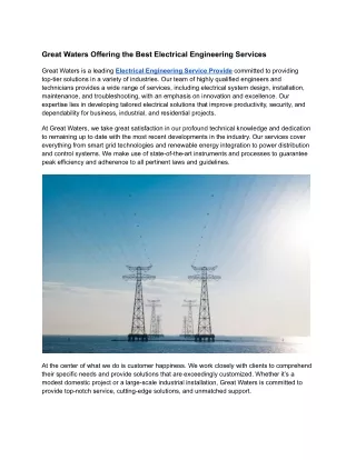 Great Waters Offering the Best Electrical Engineering Services