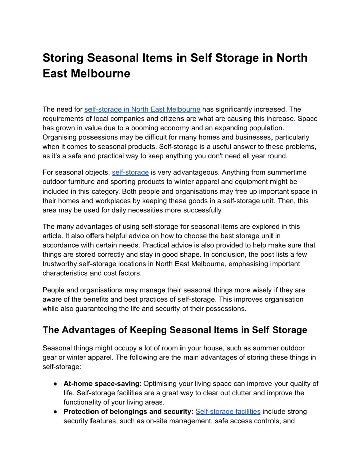 storing seasonal items in self storage in north