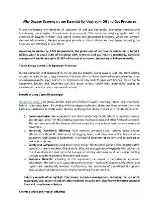 Why Oxygen Scavengers are Essential for Upstream Oil and Gas Processes