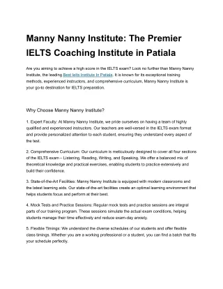Manny Nanny Institute: The Premier IELTS Coaching Institute in Patiala