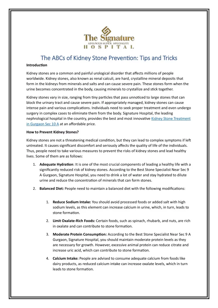 the abcs of kidney stone prevention tips