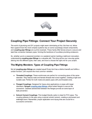 Coupling Pipe Fittings: Connect Your Project Securely