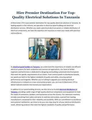 Hire Premier Destination For TopQuality Electrical Solutions In Tanzania