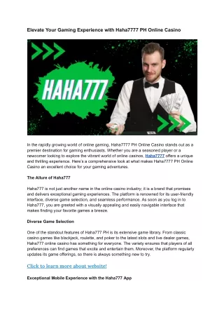 Elevate Your Gaming Experience with Haha7777 PH Online Casino