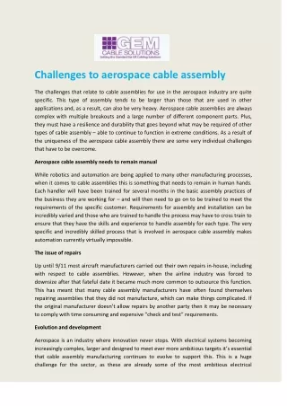 challenges to aerospace cable assembly