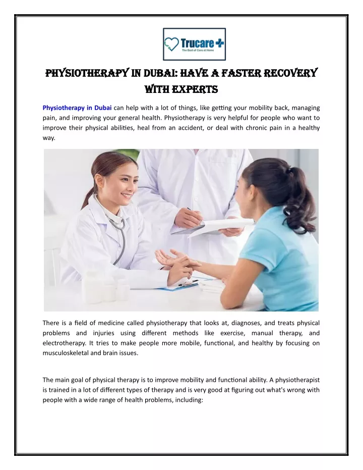 physiotherapy in dubai have a faster recovery