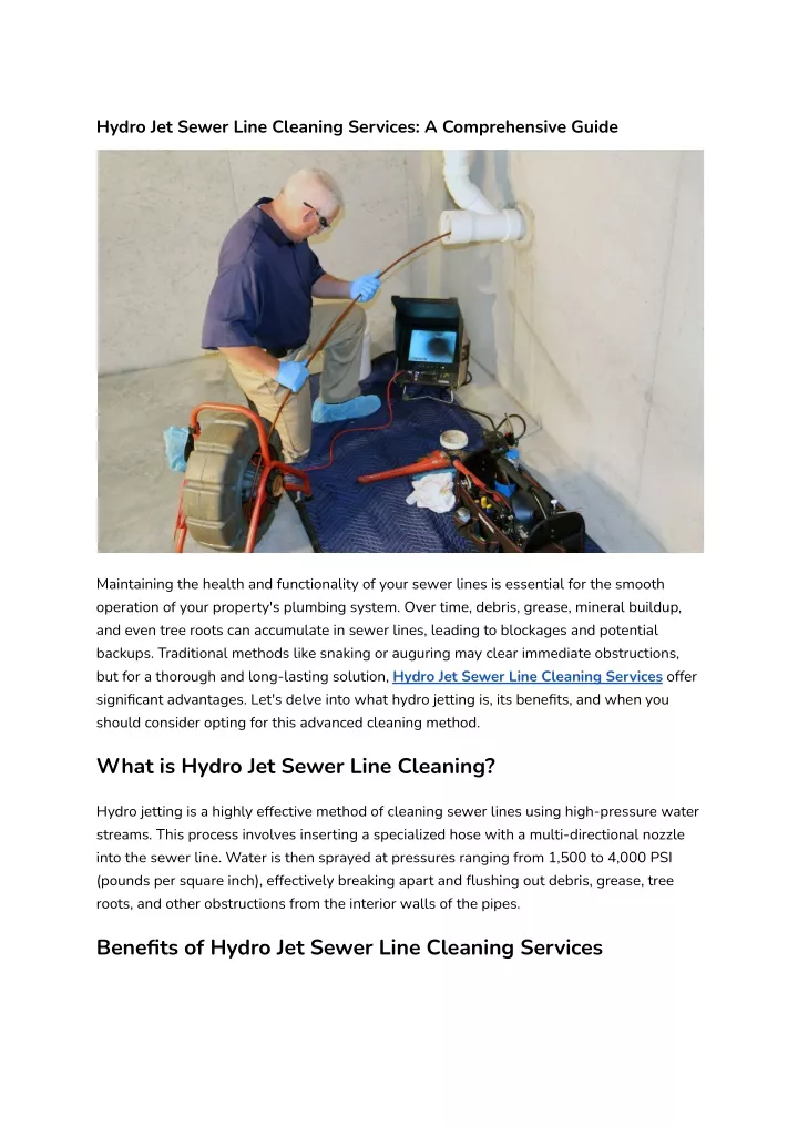 hydro jet sewer line cleaning services