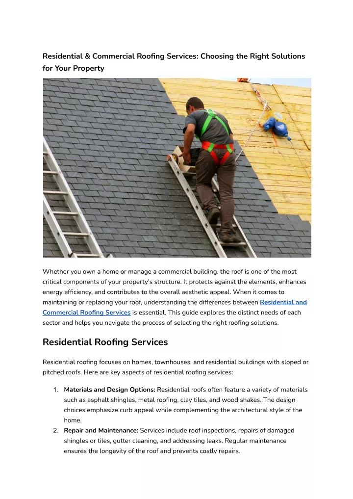 residential commercial roofing services choosing