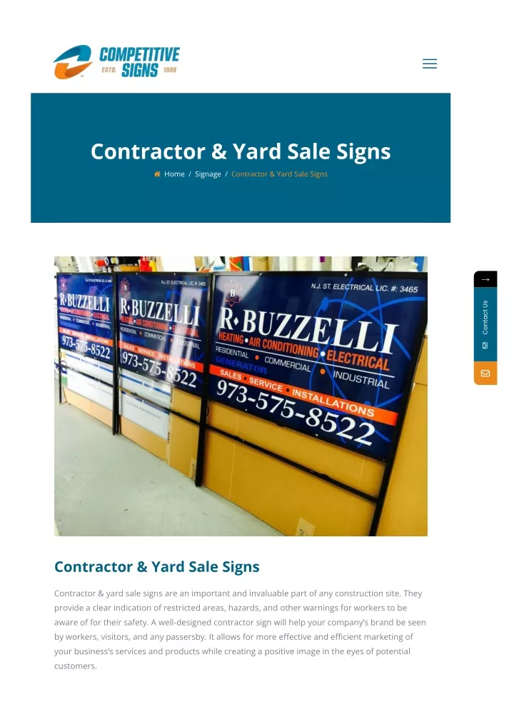 contractor yard sale signs