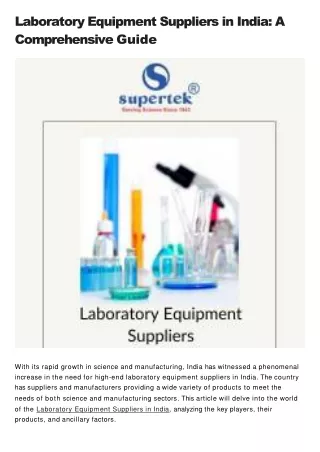 Laboratory Equipment Suppliers in India A Comprehensive Guide