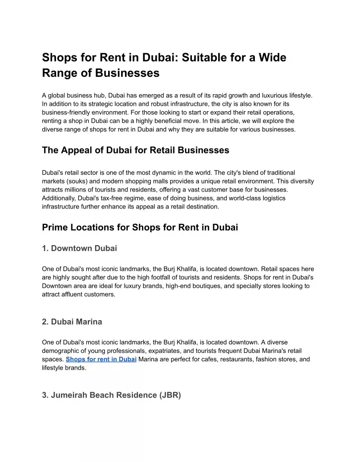 shops for rent in dubai suitable for a wide range