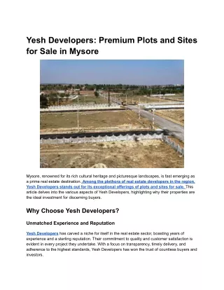 Yesh Developers_ Premium Plots and Sites for Sale in Mysore