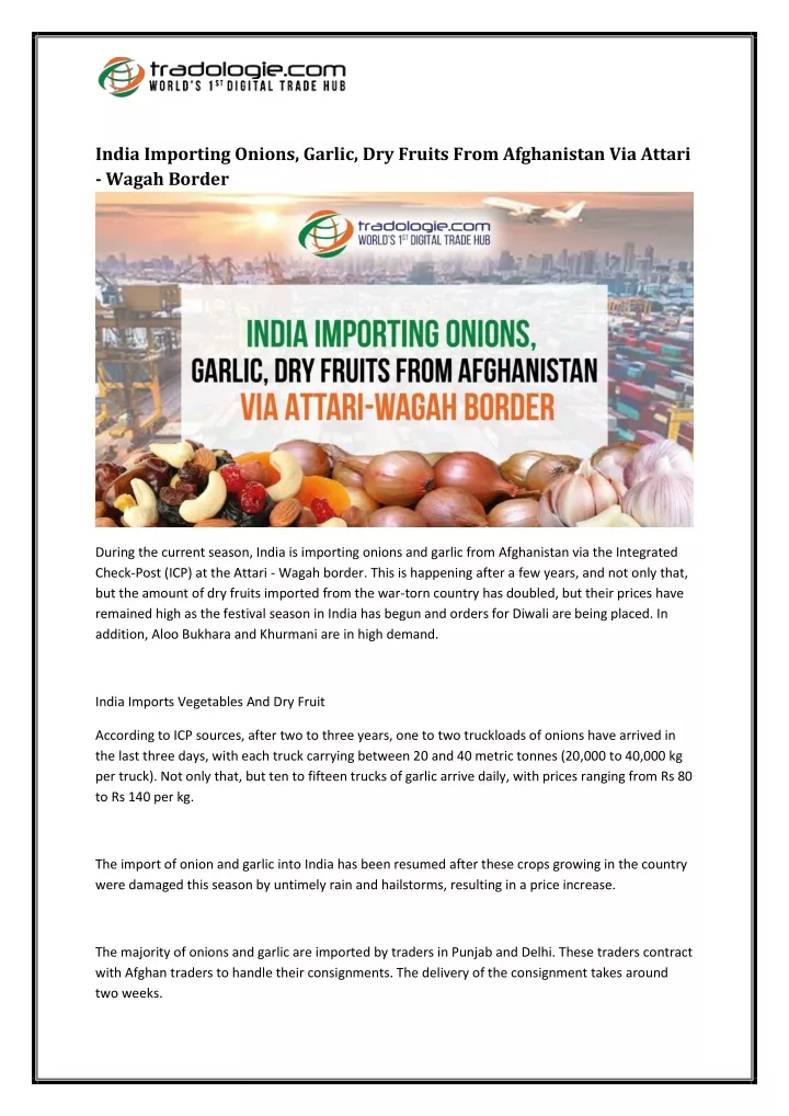 india importing onions garlic dry fruits from