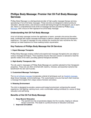 Premier Hot Oil Full Body Massage Services