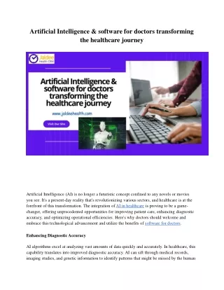 Artificial Intelligence & software for doctors transforming the healthcare journey