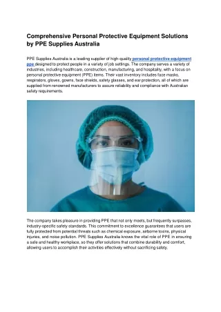 Comprehensive Personal Protective Equipment Solutions by PPE Supplies Australia