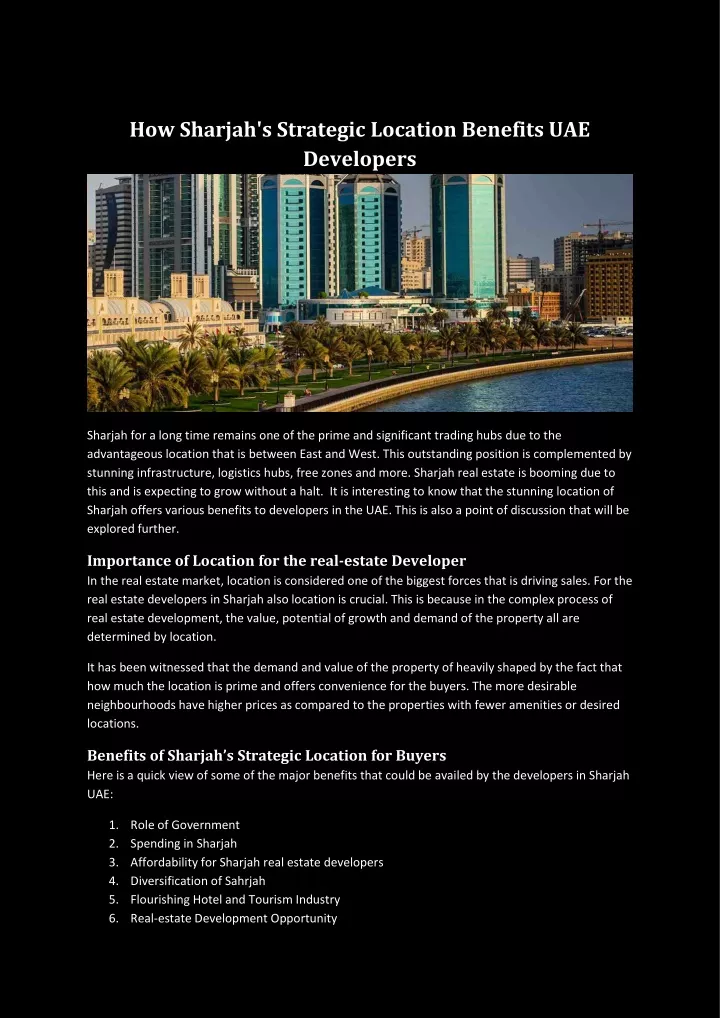 how sharjah s strategic location benefits