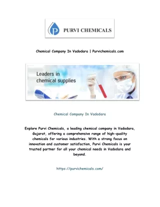 chemical company in vadodara purvichemicals com