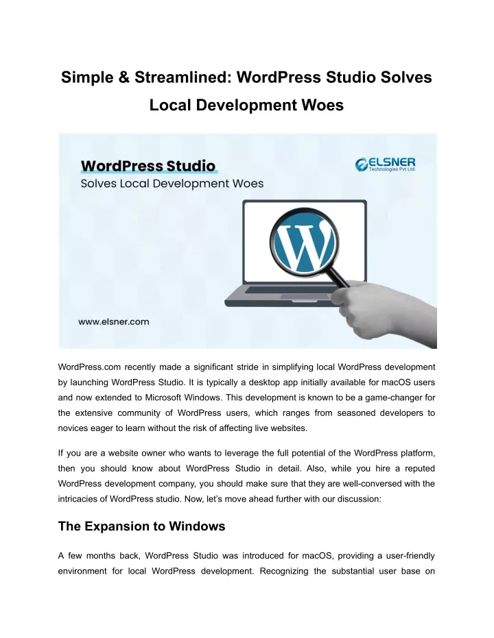 simple streamlined wordpress studio solves