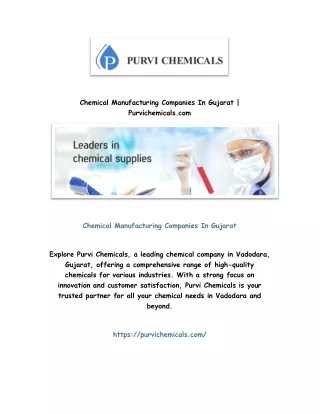 Chemical Manufacturing Companies In Gujarat | Purvichemicals.com