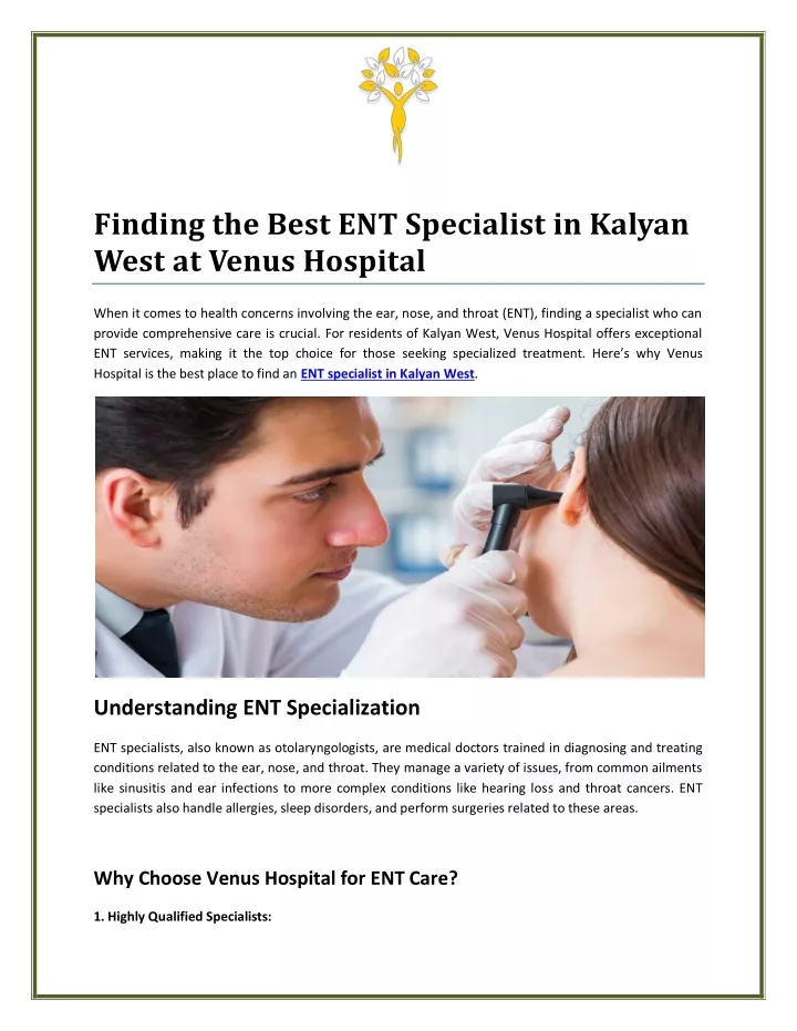 finding the best ent specialist in kalyan west