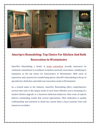 Ameripro Remodeling Top Choice For Kitchen And Bath Renovation In Westminster