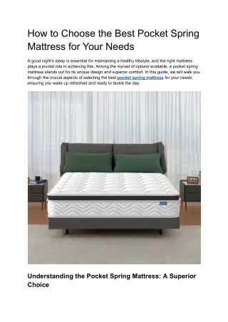 How to Choose the Best Pocket Spring Mattress for Your Needs