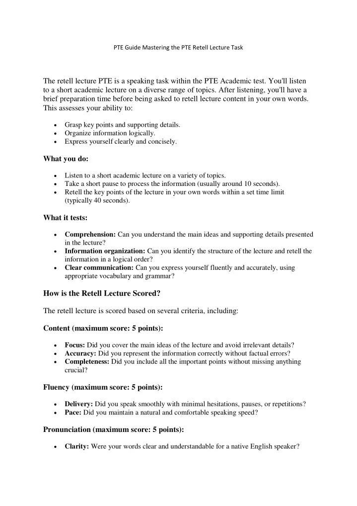 Ppt pte guide mastering the pte retell lecture task powerpoint