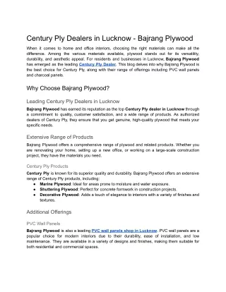 Century Ply Dealers in Lucknow - Bajrang Plywood
