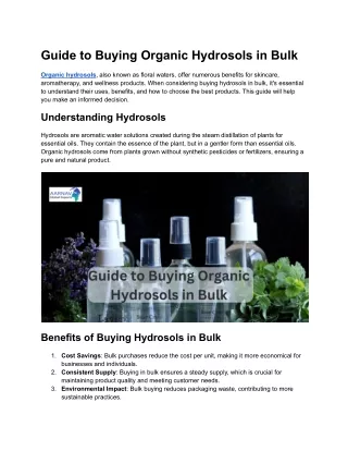 Guide to Buying Organic Hydrosols in Bulk