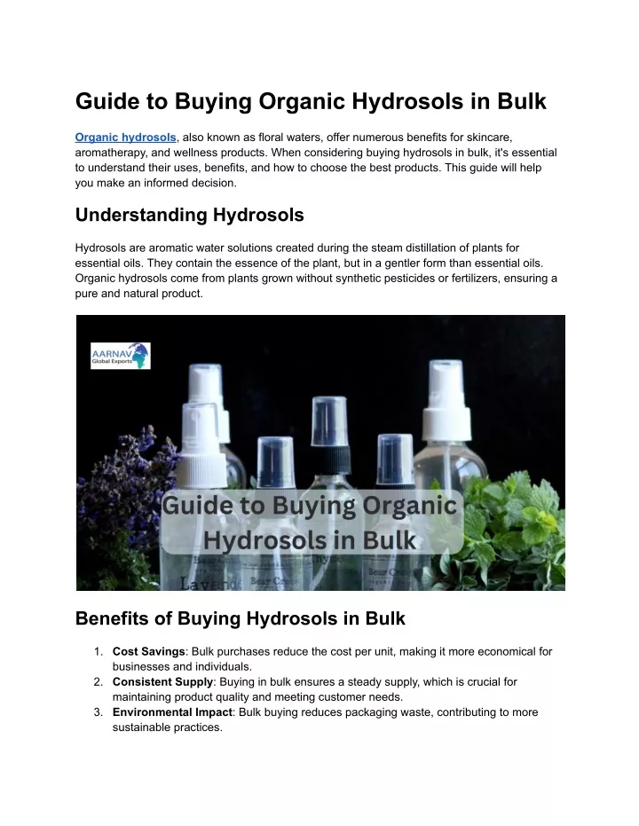 guide to buying organic hydrosols in bulk