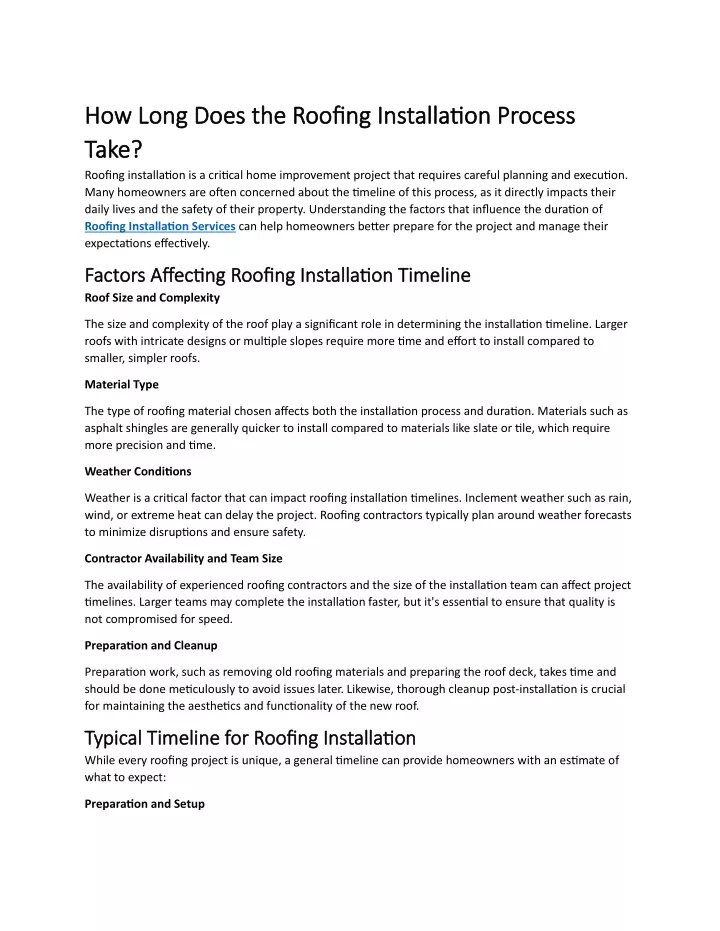 how long does the roofing installation process