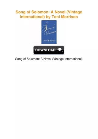 Song of Solomon: A Novel (Vintage International) by Toni Morrison