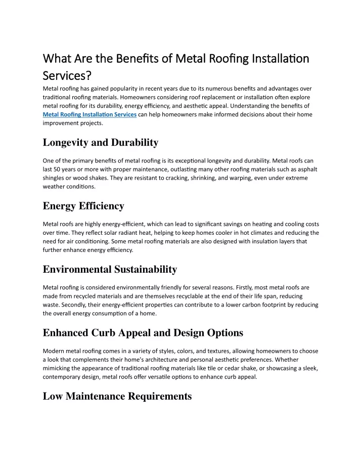 what are the benefits of metal roofing